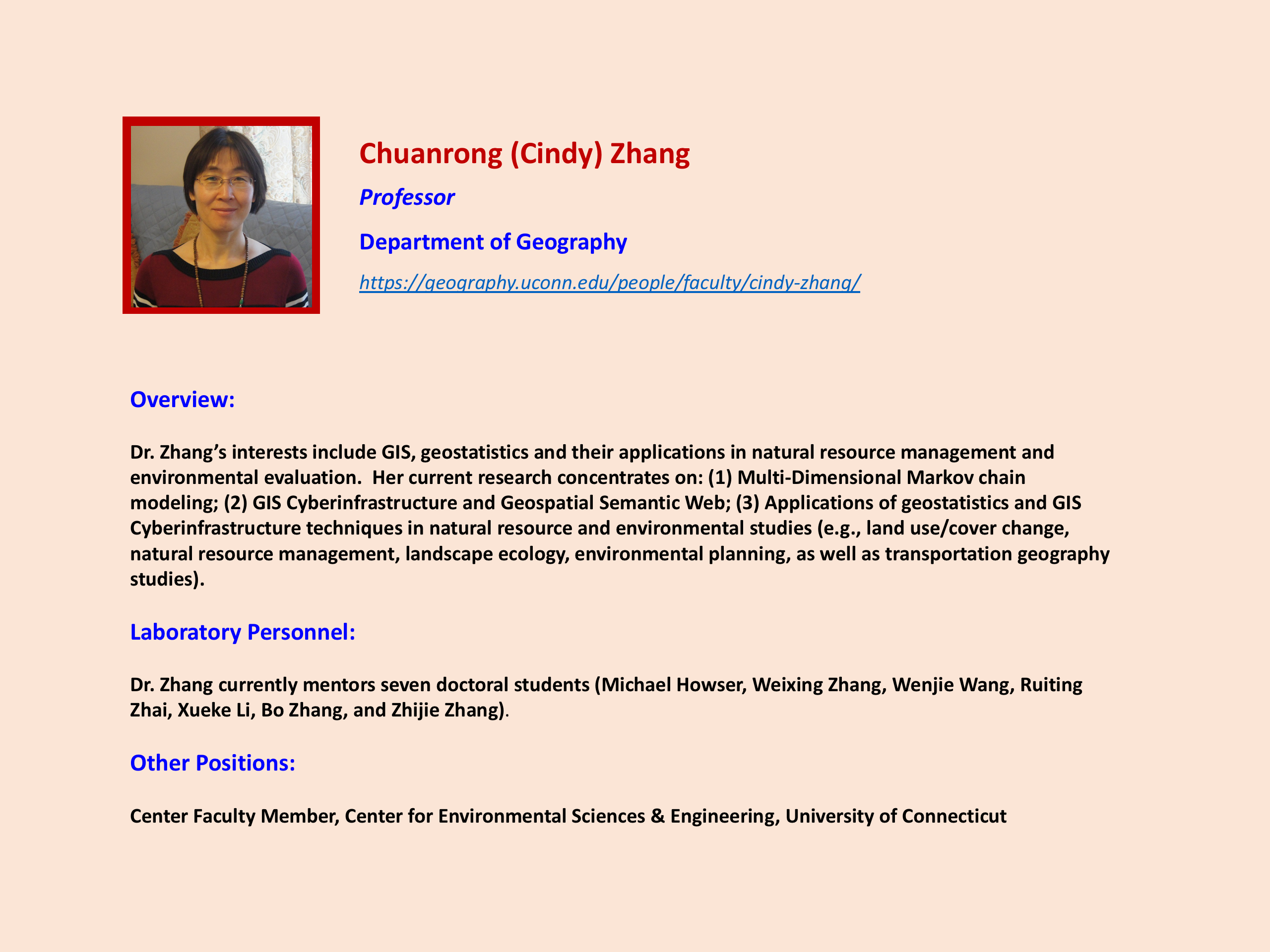 Focus on Faculty Chuanrong(Cindy) Zhang